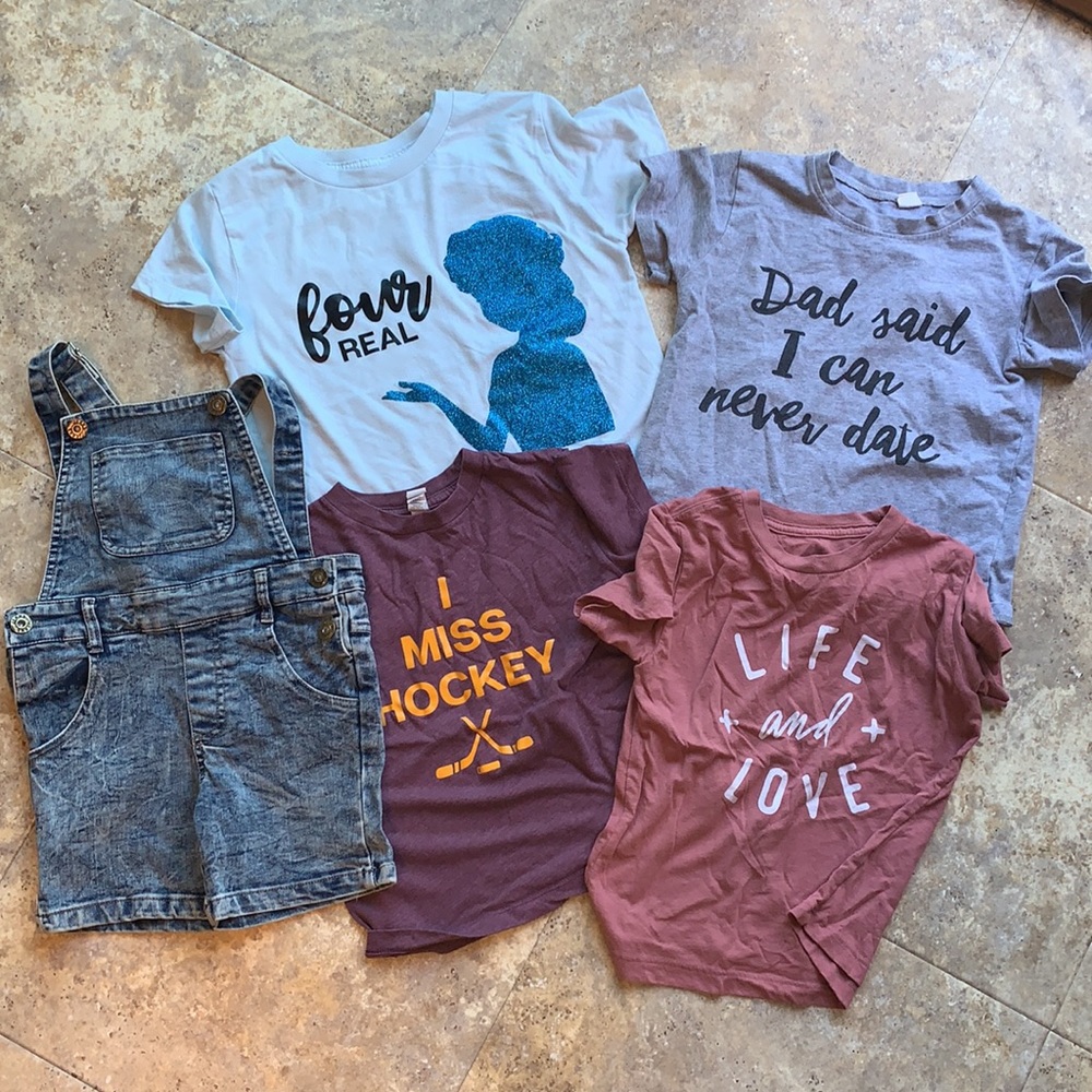 Girls toddler 4T lot - overalls and tees! GUC